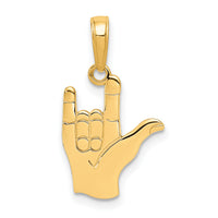 10K I Love You Hand/ Sign Language Pendant-10C3055