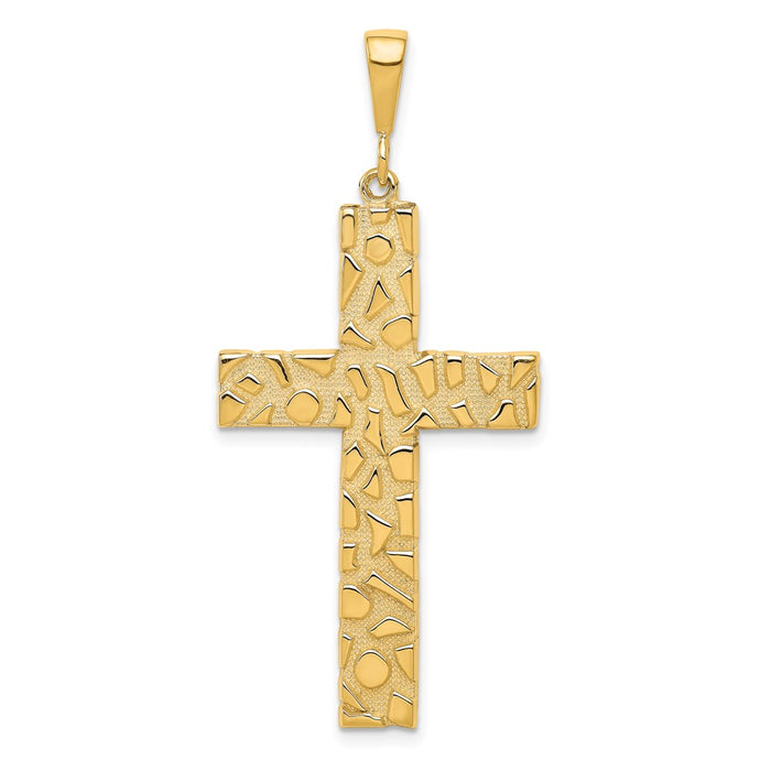 10k Polished Nugget Cross Pendant-10C306