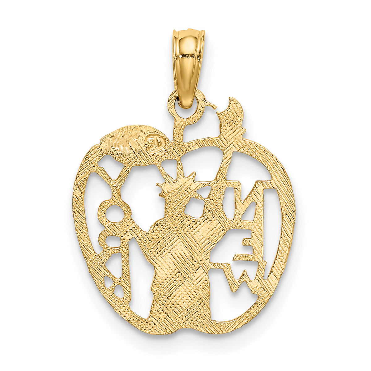 10k Cut-out NEW YORK w/Statue of Liberty in Apple Charm-10C3072