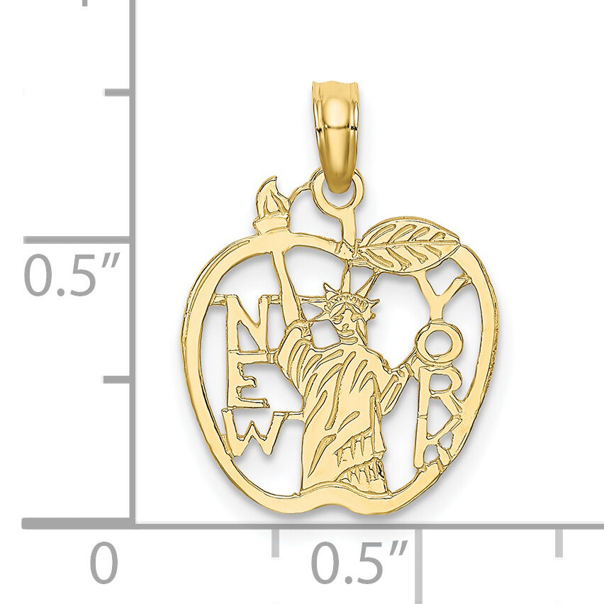 10k Cut-out NEW YORK w/Statue of Liberty in Apple Charm-10C3072