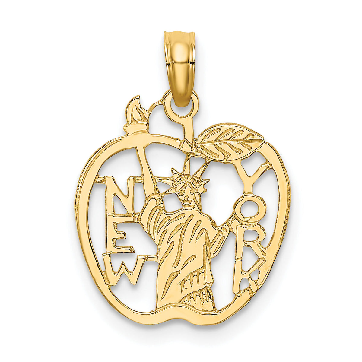 10k Cut-out NEW YORK w/Statue of Liberty in Apple Charm-10C3072