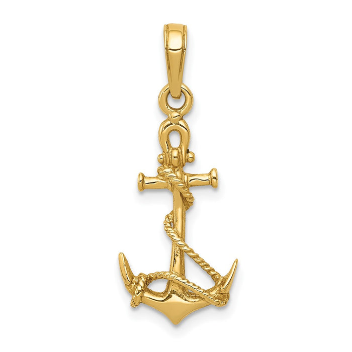 10K 3-D Anchor w/Shackle and Entwined Rope Pendant-10C3344