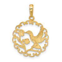 10k Hummingbird in Round Frame Pendant-10C3478