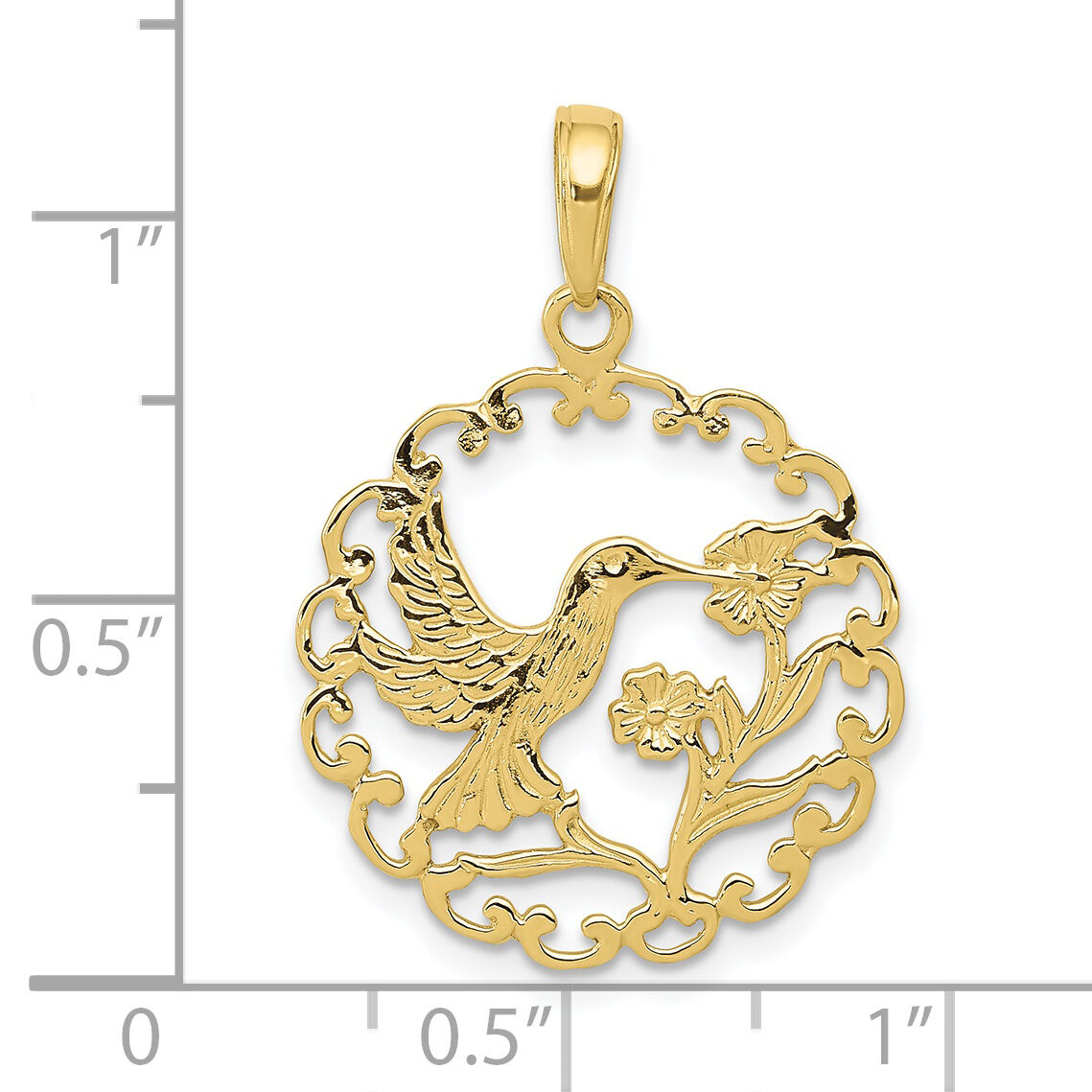 10k Hummingbird in Round Frame Pendant-10C3478