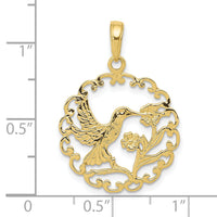 10k Hummingbird in Round Frame Pendant-10C3478