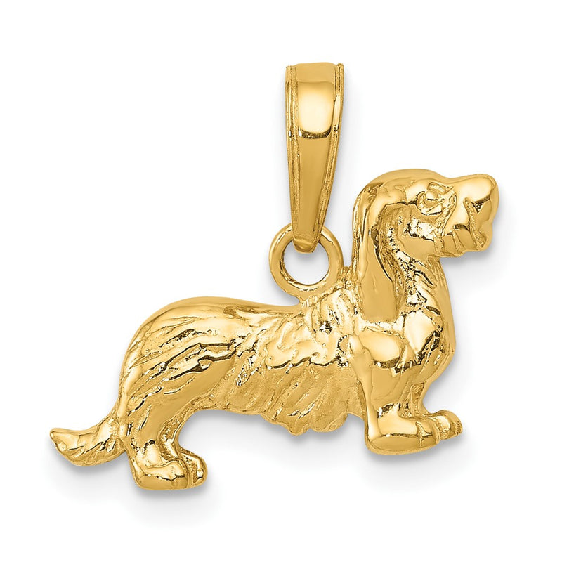 10K Long-Haired Dachshund Dog Pendant-10C3514