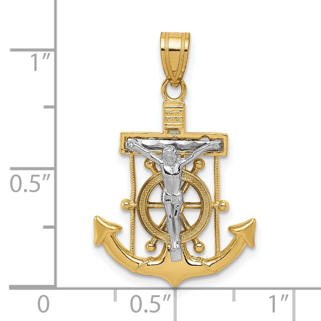 10k Two-tone Diamond-cut Mariner's Cross Pendant-10C3714