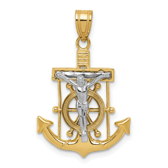 10k Two-tone Diamond-cut Mariner's Cross Pendant-10C3714