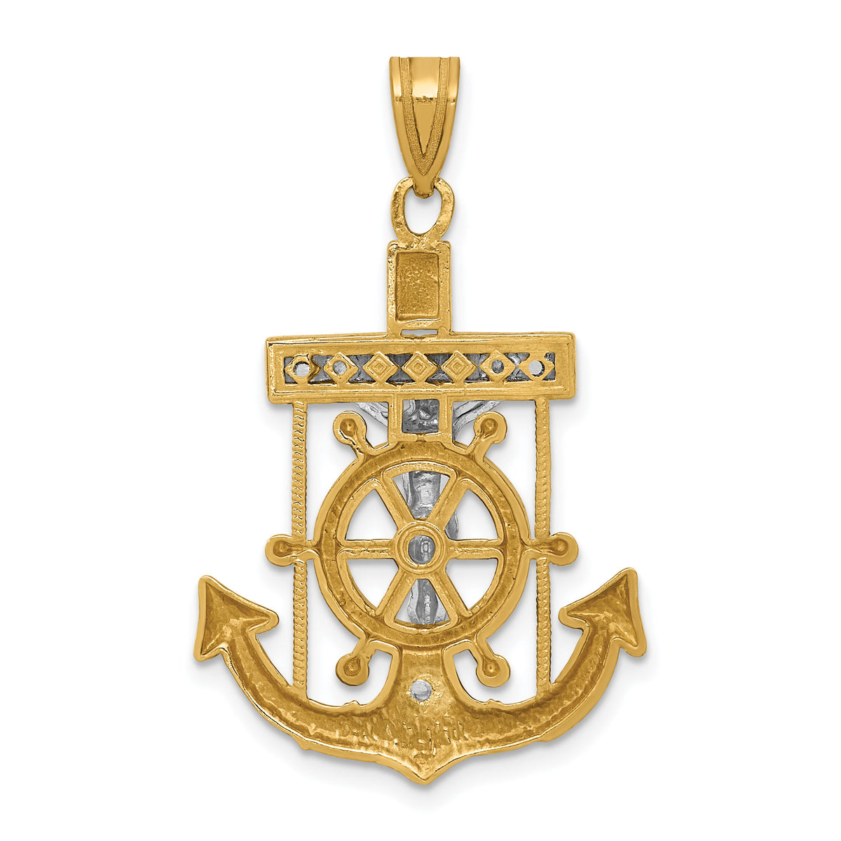 10k Two-tone Diamond-cut Mariner's Cross Pendant-10C3715