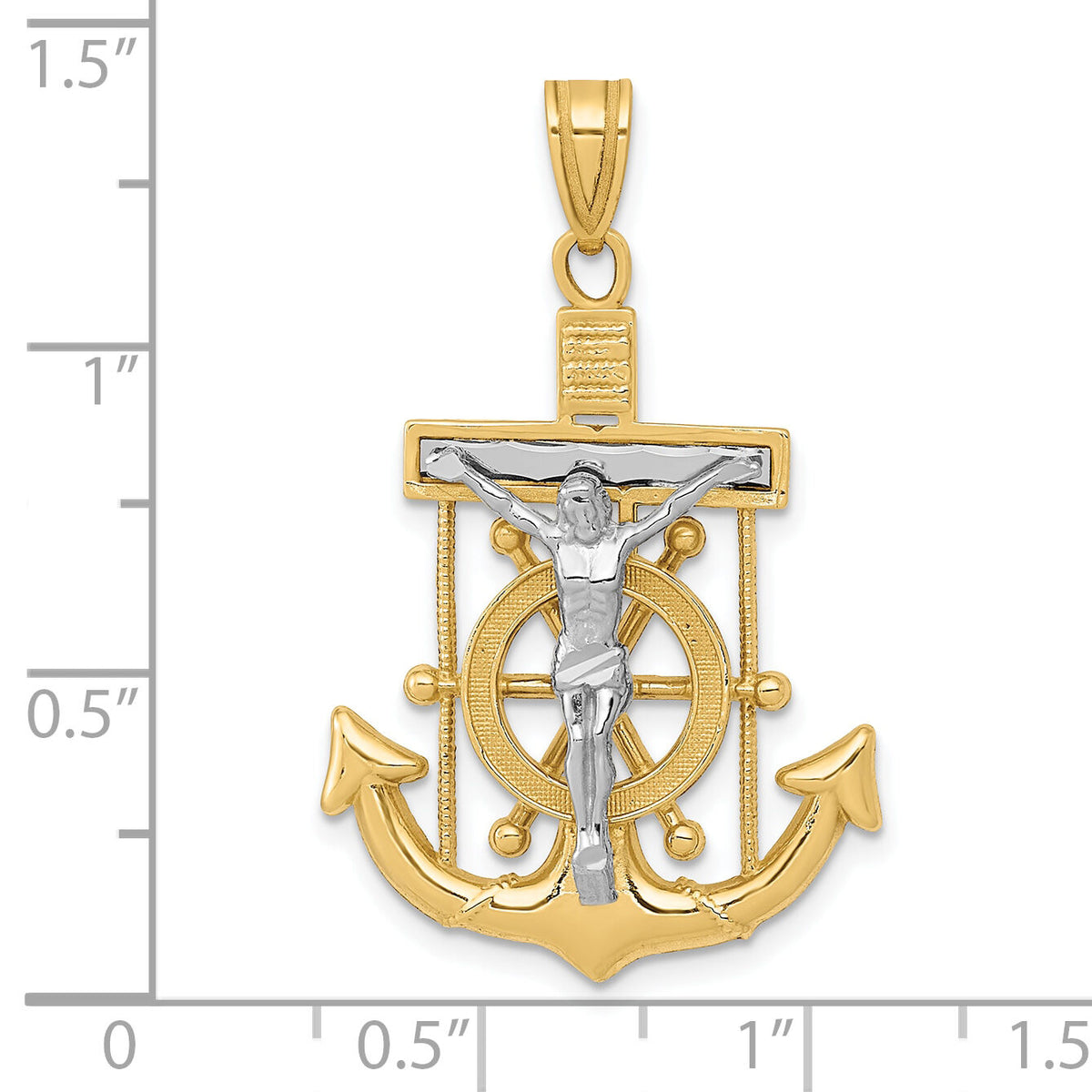 10k Two-tone Diamond-cut Mariner's Cross Pendant-10C3715