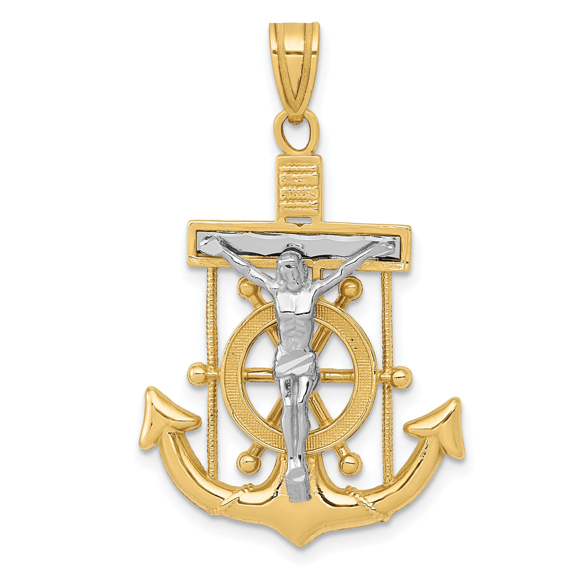 10k Two-tone Diamond-cut Mariner's Cross Pendant-10C3715