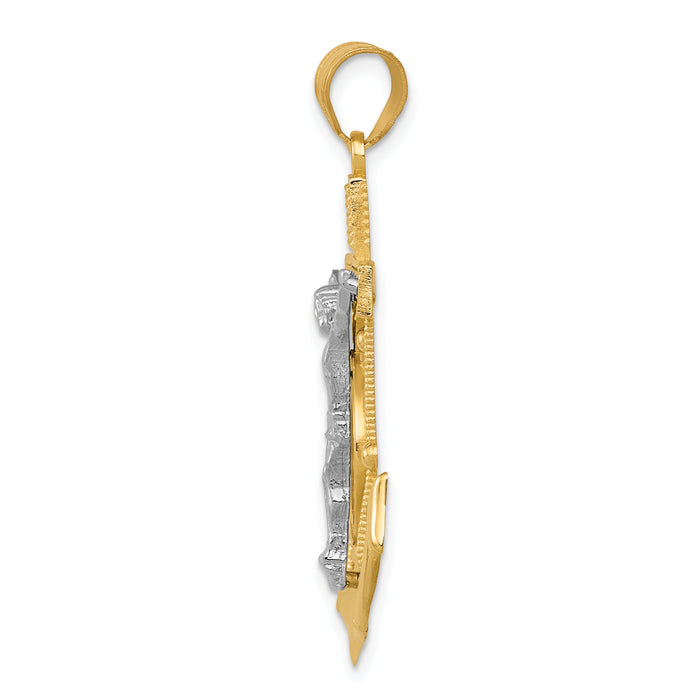 10k Two-tone Diamond-cut Mariner's Cross Pendant-10C3716