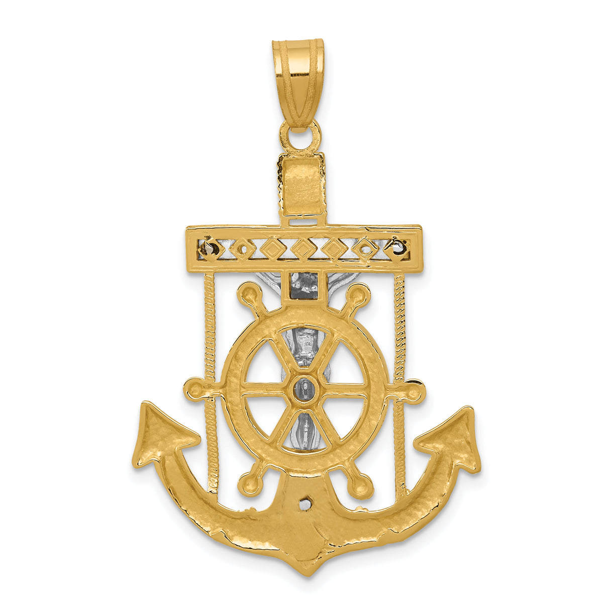 10k Two-tone Diamond-cut Mariner's Cross Pendant-10C3716