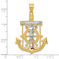 10k Two-tone Diamond-cut Mariner's Cross Pendant-10C3716