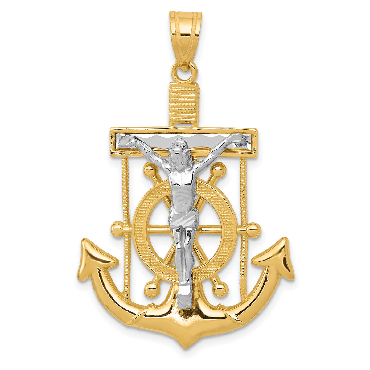 10k Two-tone Diamond-cut Mariner's Cross Pendant-10C3716