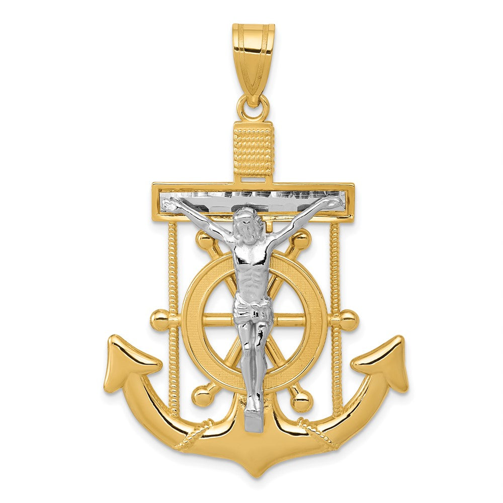 10k Two-tone Diamond-cut Mariner's Cross Pendant-10C3717