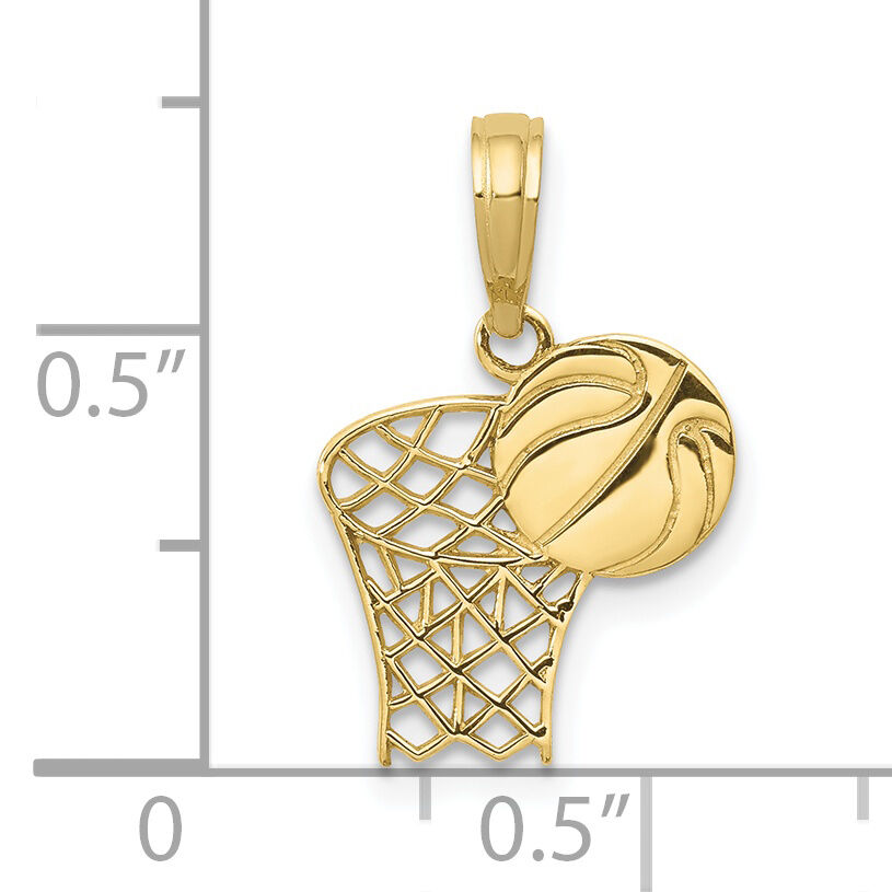 10K Basketball Hoop And Ball Pendant-10C3777