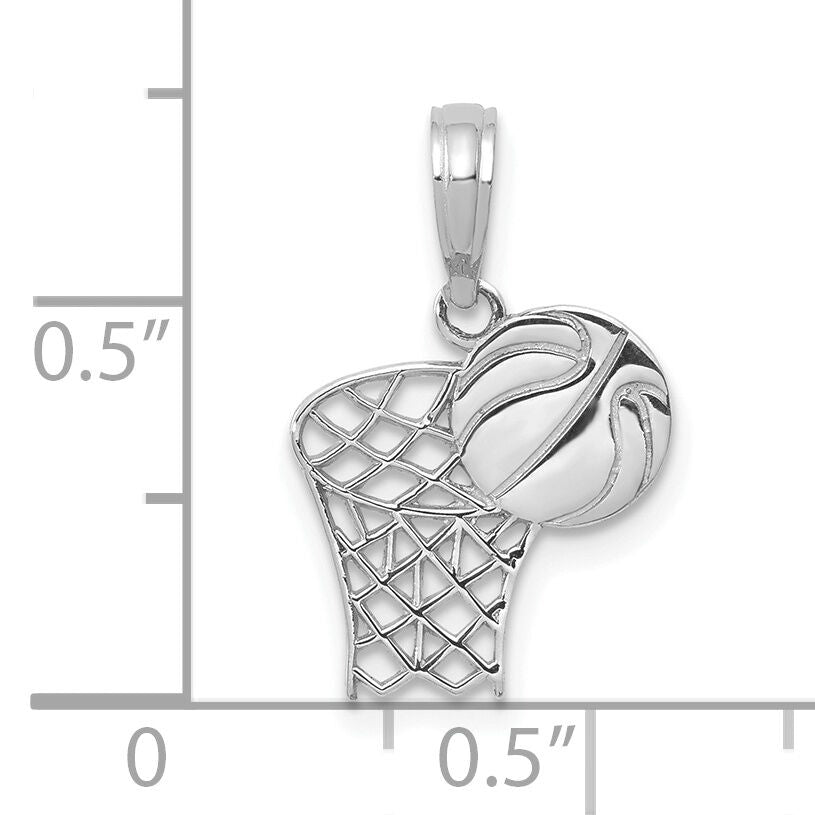 10K White Gold Basketball Hoop And Ball Pendant-10C3777W