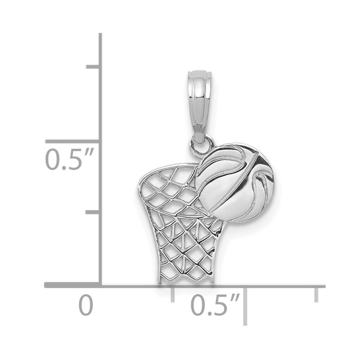 10K White Gold Basketball Hoop And Ball Pendant-10C3777W