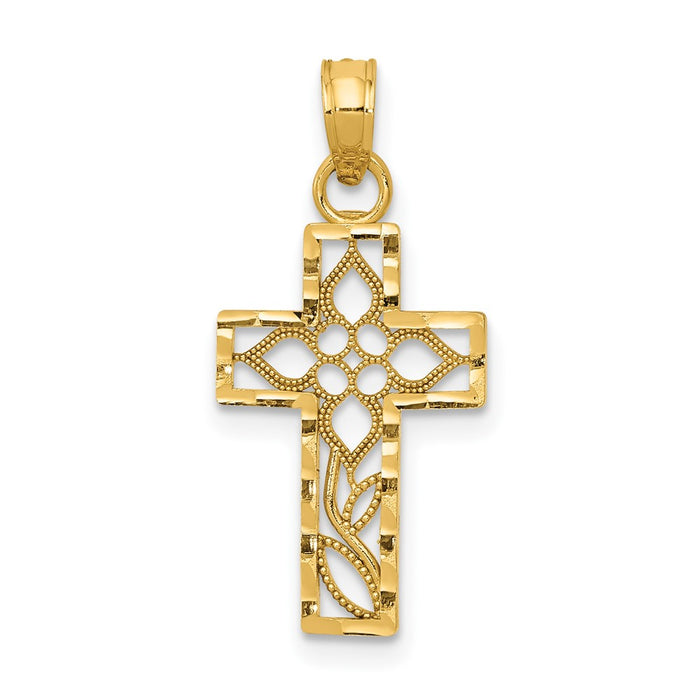 10k Diamond-cut Filigree Cross Pendant-10C3791
