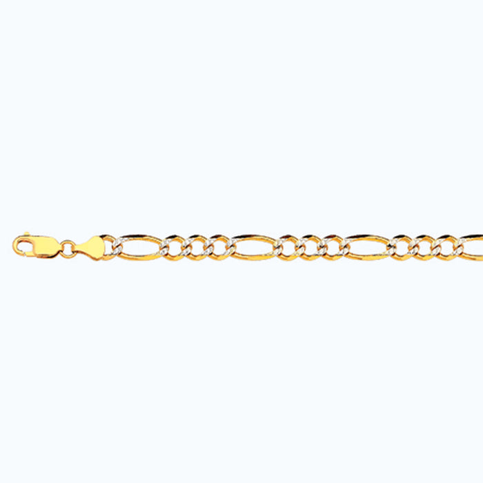 10K 6.5MM YELLOW GOLD SOLID PAVE FIGARO 8.5" CHAIN BRACELET (AVAILABLE IN LENGTHS 7" - 30")
