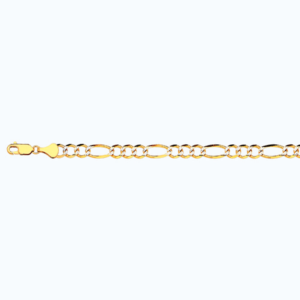14K 5.5MM YELLOW GOLD SOLID PAVE FIGARO 8.5" CHAIN BRACELET (AVAILABLE IN LENGTHS 7" - 30")