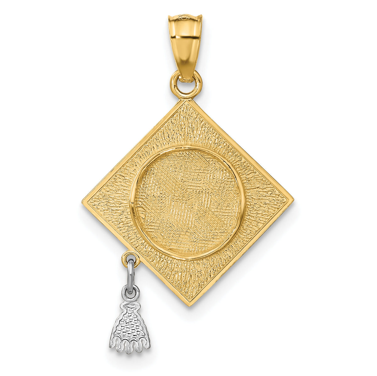 10k Two-tone 3-D Graduation Cap w/Moveable Tassel Pendant-10C4019