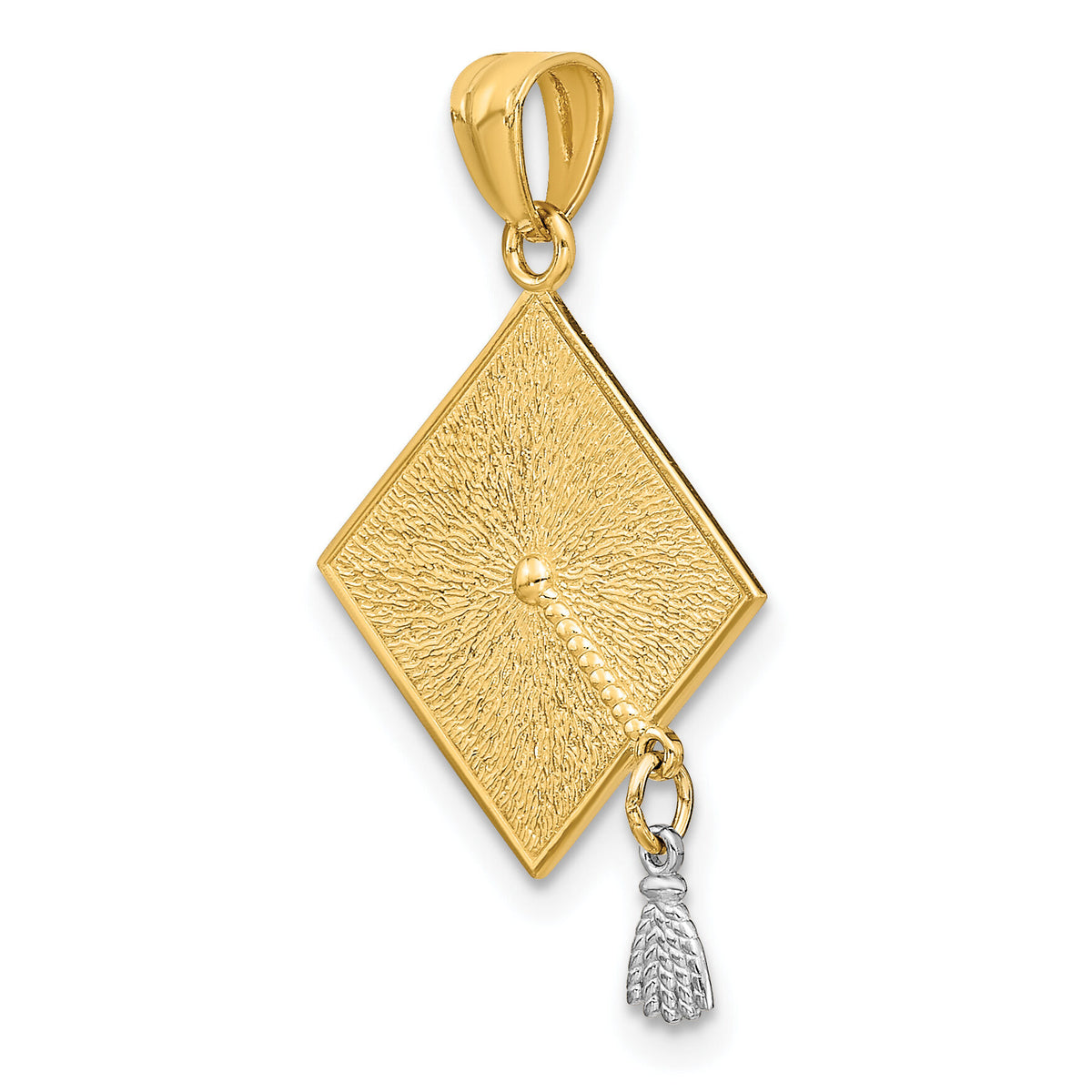 10k Two-tone 3-D Graduation Cap w/Moveable Tassel Pendant-10C4019
