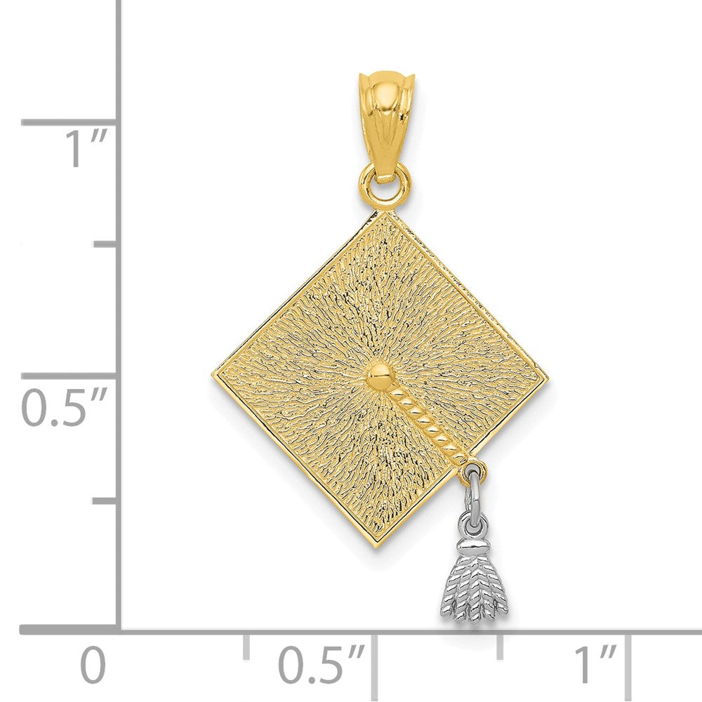 10k Two-tone 3-D Graduation Cap w/Moveable Tassel Pendant-10C4019