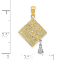 10k Two-tone 3-D Graduation Cap w/Moveable Tassel Pendant-10C4019
