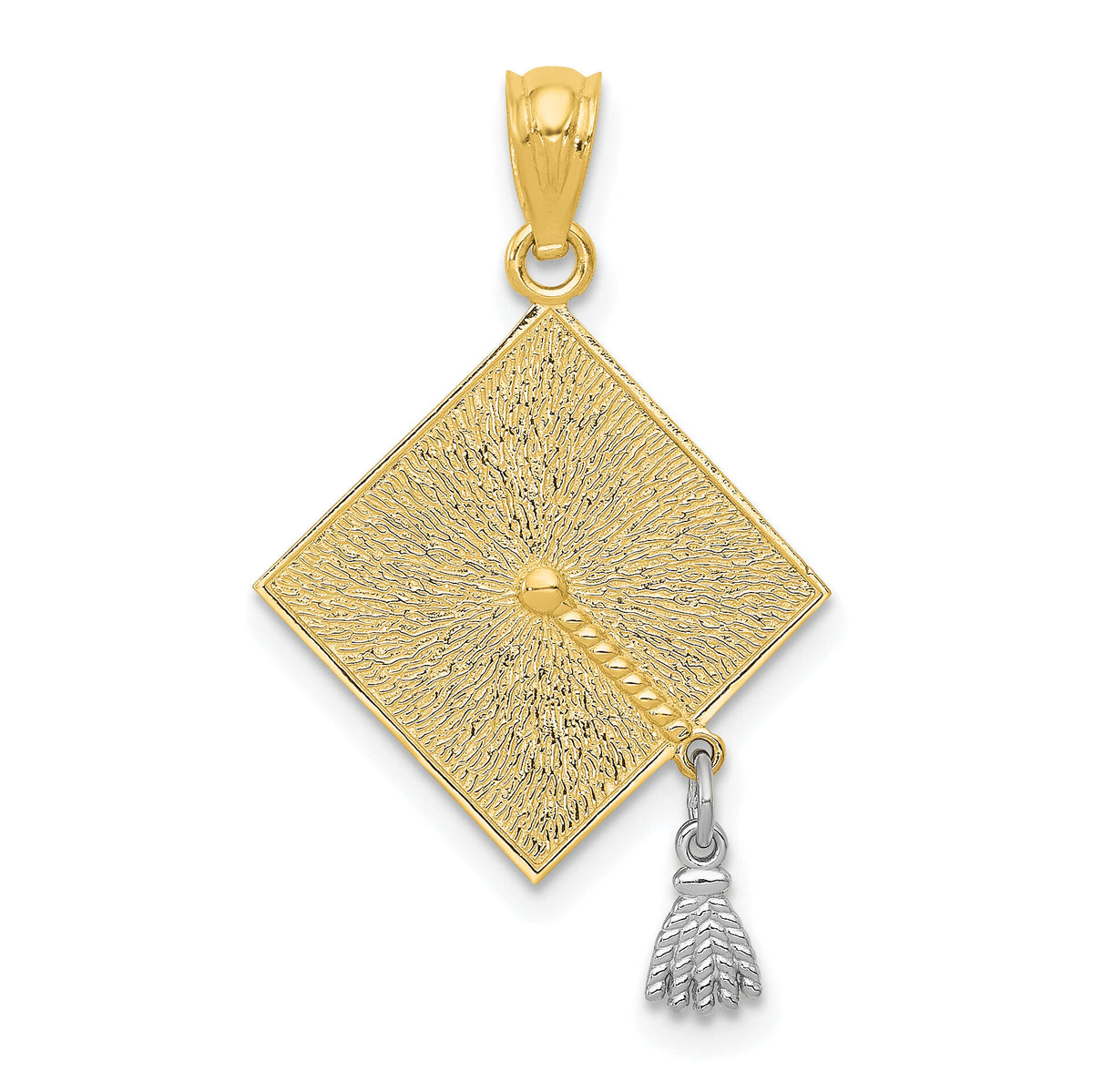 10k Two-tone 3-D Graduation Cap w/Moveable Tassel Pendant-10C4019