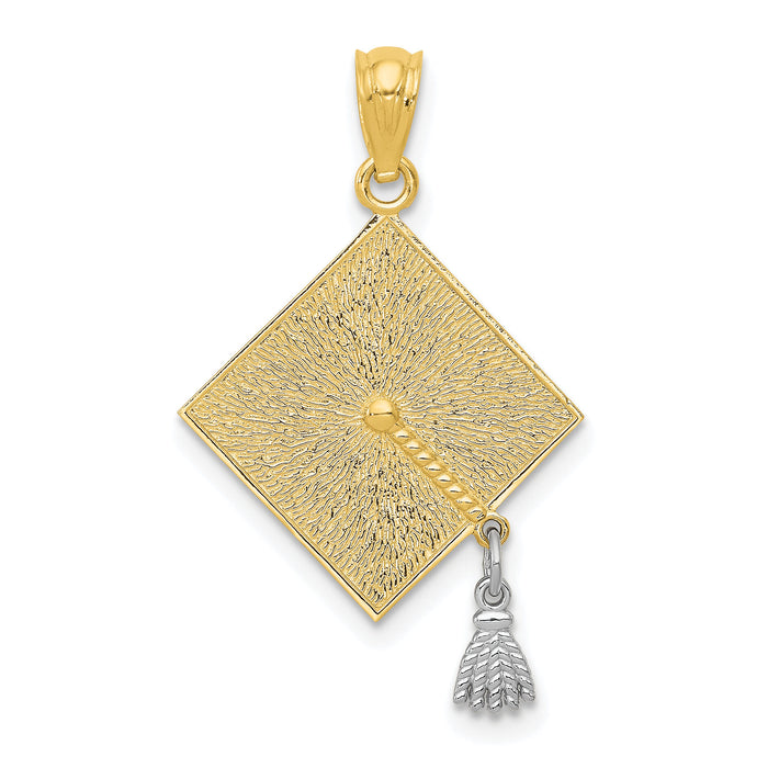 10k Two-tone 3-D Graduation Cap w/Moveable Tassel Pendant-10C4019