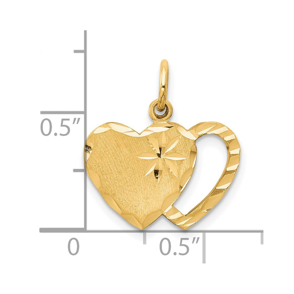 10k Solid Diamond-cut Double Heart Charm-10C402