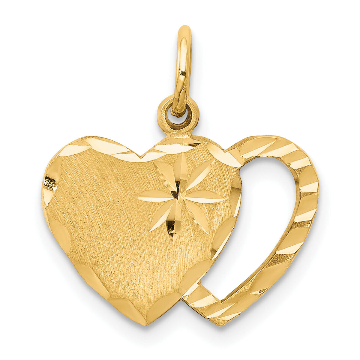 10k Solid Diamond-cut Double Heart Charm-10C402