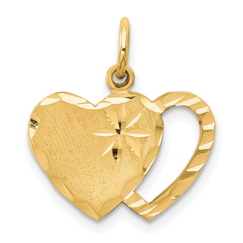 10k Solid Diamond-cut Double Heart Charm-10C402