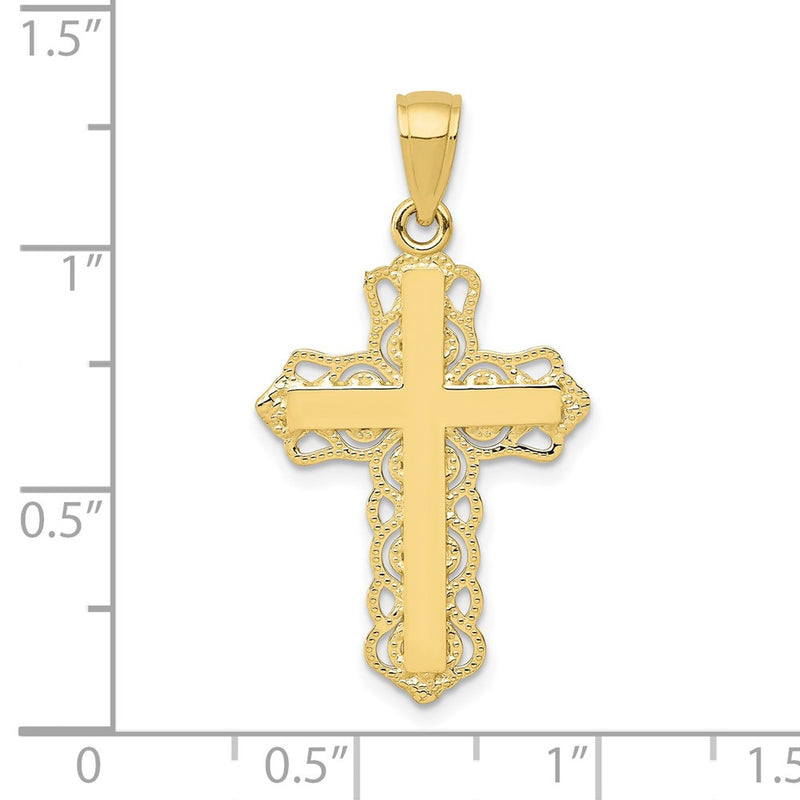 10K Lace Trim Cross Pendant-10C4184