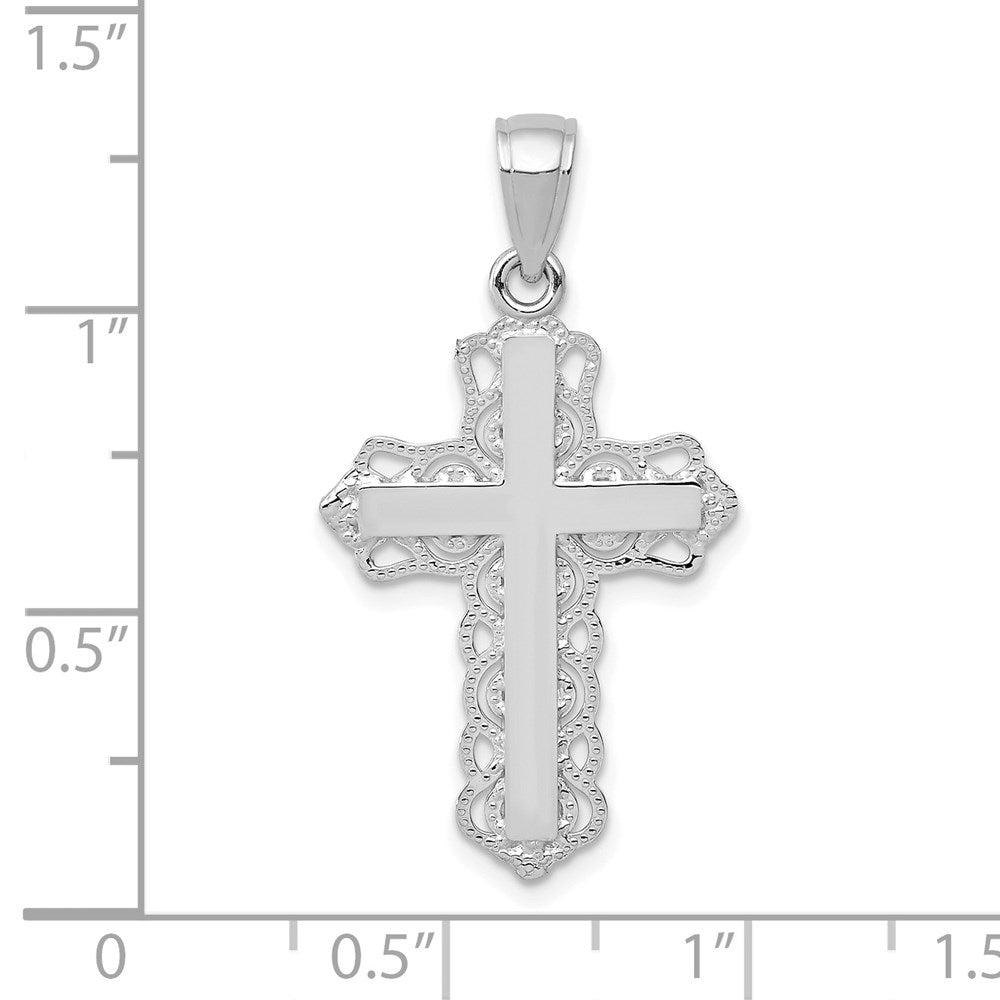 10k White Gold Lace Trim Cross Pendant-10C4184W