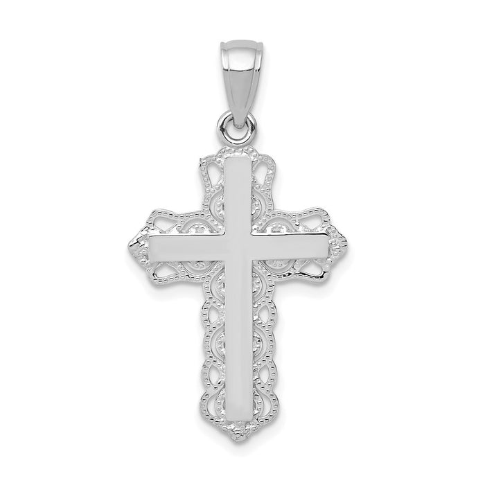 10k White Gold Lace Trim Cross Pendant-10C4184W