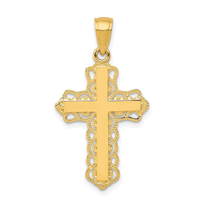 10K Lace Trim Cross Pendant-10C4184