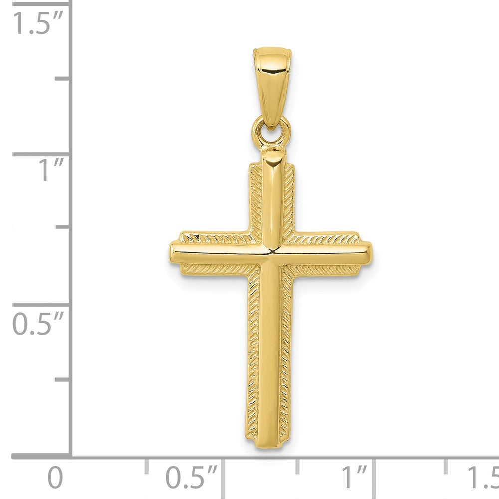 10K Cross with Striped Border Pendant-10C4203