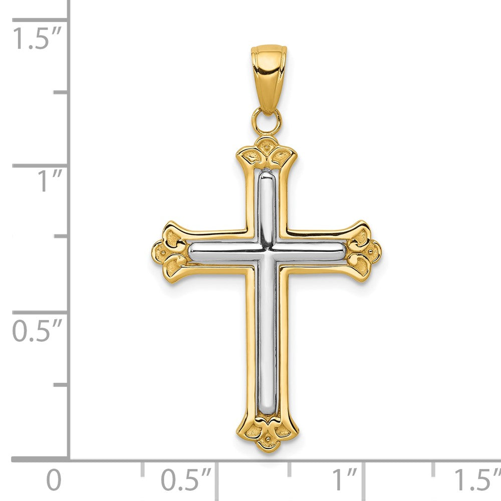 10K Two-tone Cross in Budded Yellow Cross Frame Pendant-10C4280