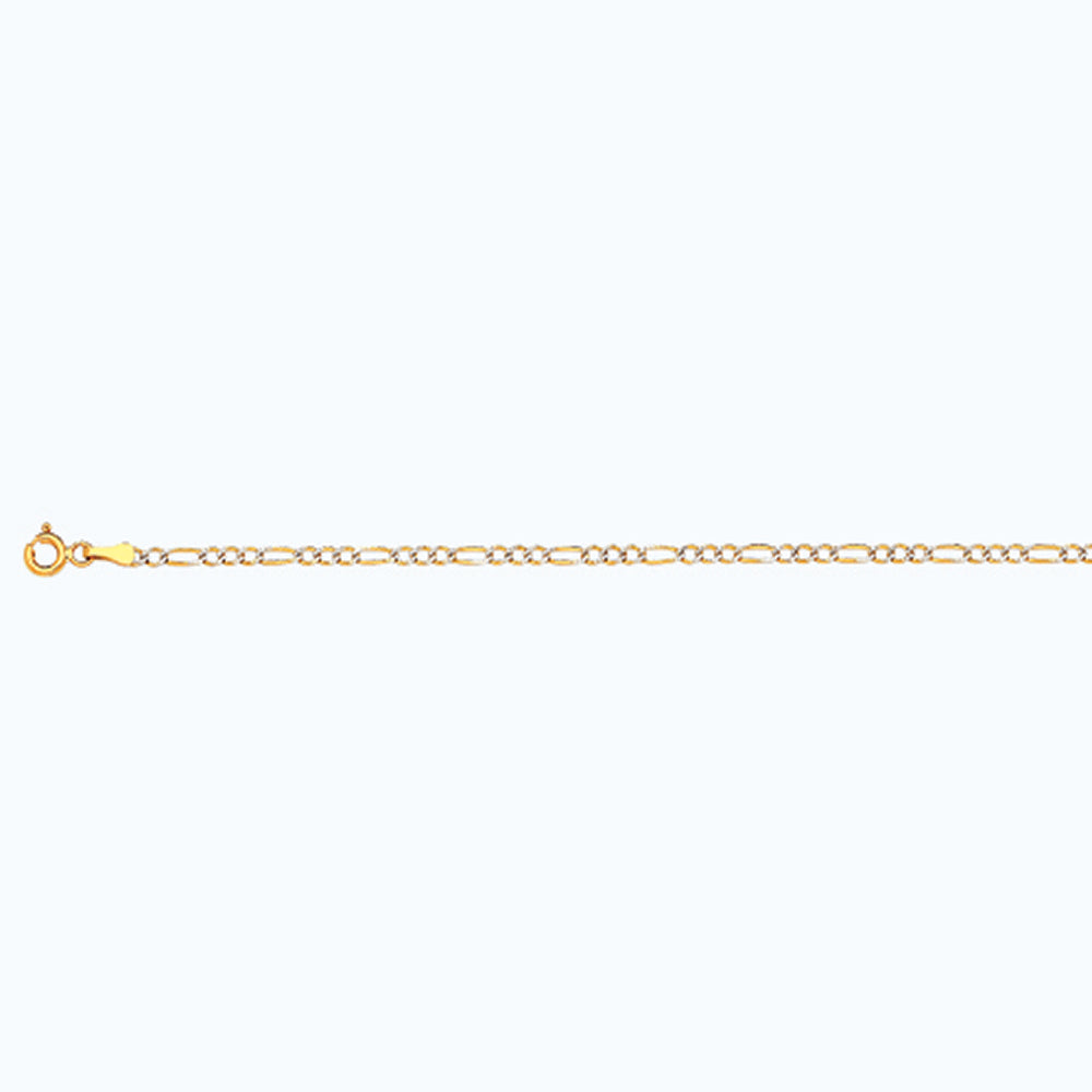 10K 2MM YELLOW GOLD SOLID PAVE FIGARO 7" CHAIN BRACELET (AVAILABLE IN LENGTHS 7" - 30")