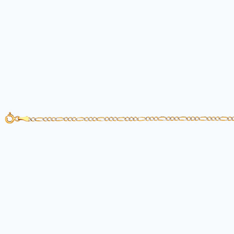 10K 2MM YELLOW GOLD SOLID PAVE FIGARO 7" CHAIN BRACELET (AVAILABLE IN LENGTHS 7" - 30")