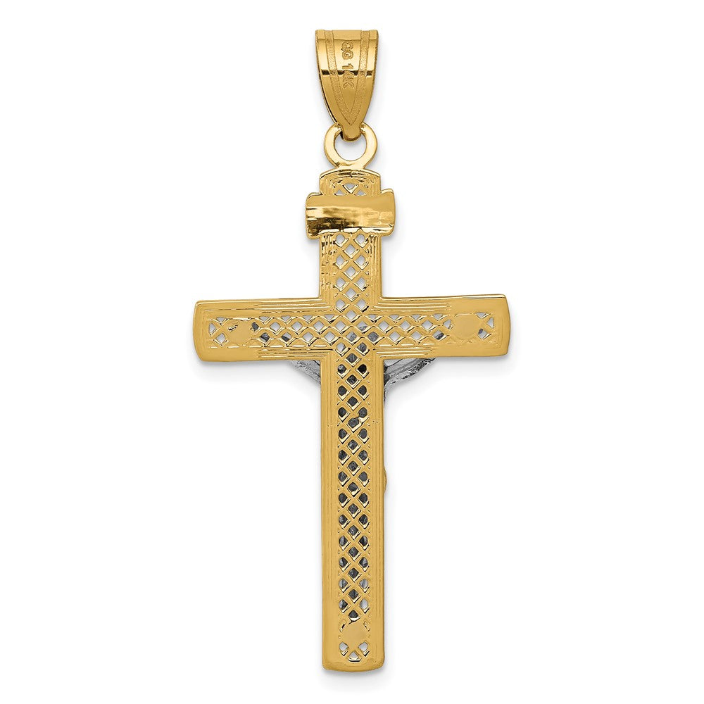 10K Two-tone D/C Large Block Lattice Cross w/Crucifix Pendant-10C4347