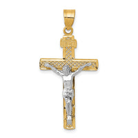 10K Two-tone D/C Large Block Lattice Cross w/Crucifix Pendant-10C4347