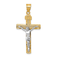 10K Two-tone D/C Large Block Lattice Cross w/Crucifix Pendant-10C4347