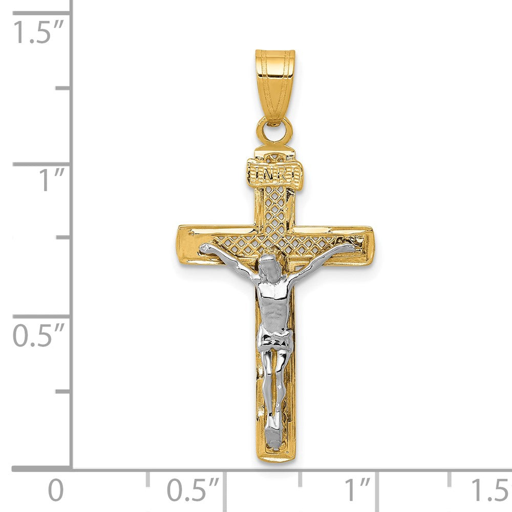 10K Two-tone D/C Medium Block Lattice Cross w/Crucifix Pendant-10C4348