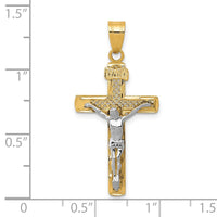 10K Two-tone D/C Medium Block Lattice Cross w/Crucifix Pendant-10C4348