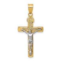 10K Two-tone D/C Medium Block Lattice Cross w/Crucifix Pendant-10C4348