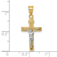 10K Two-tone D/C Small Block Lattice Cross w/Crucifix Pendant-10C4349